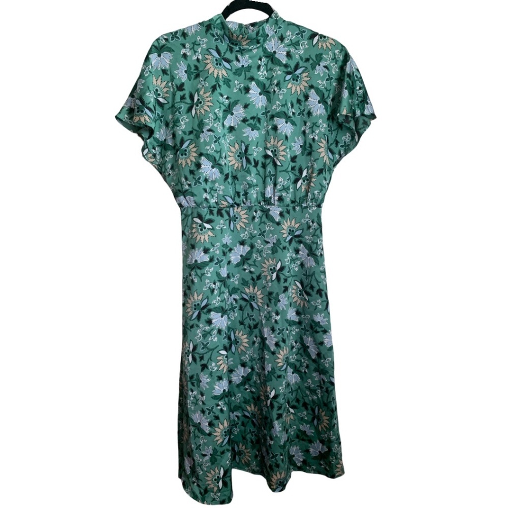 Green Floral High Neck Midi Dress - Women's